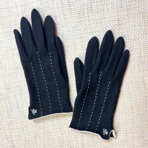 Retro Ralph Lauren Wool Cashmere Blend White Trim Black Gloves "Vintage?"